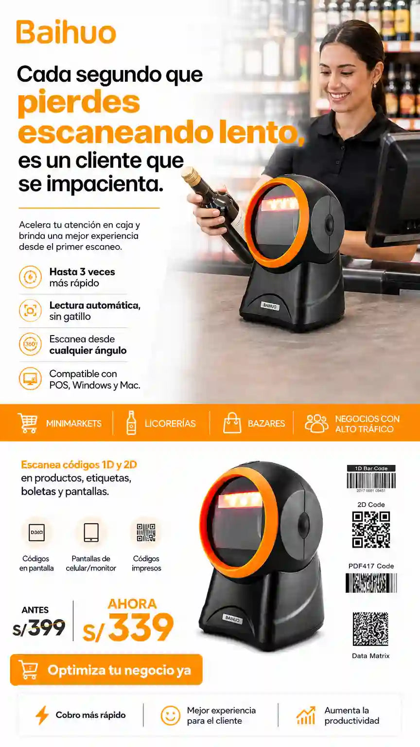 ESCÁNER DE CÓDIGO DE BARRAS OMNIDIRECCIONAL 2D