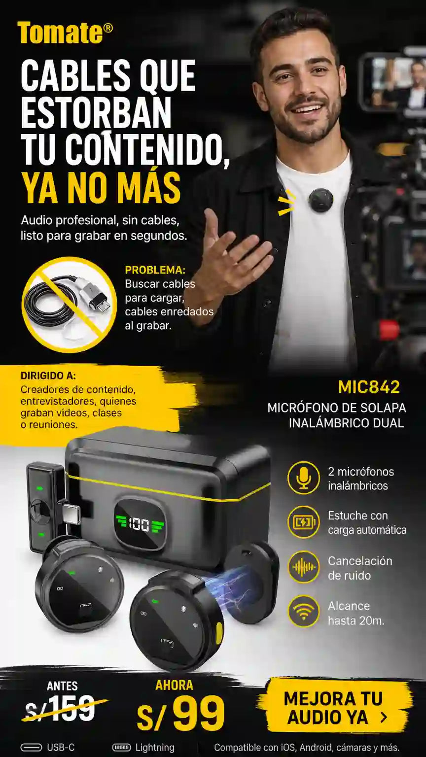 MICRÓFONO DE SOLAPA INALÁMBRICO DUAL