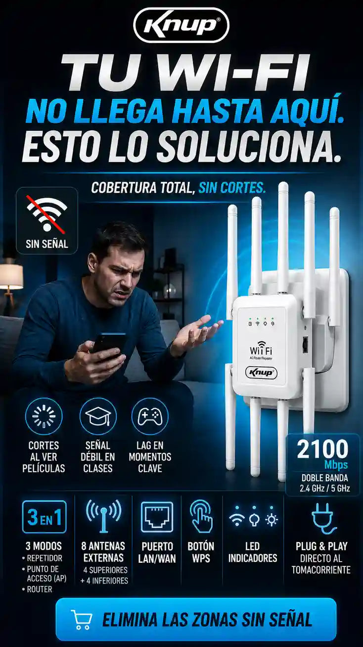 REPETIDOR DE SEÑAL WI-FI 3 EN 1 DE 2100 MBPS